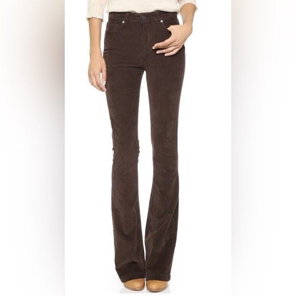 PAIGE DENIM HIGH RISE BELL CANYON CORDUROY JEANS IN CHOCOLATE BROWN 25 - Picture 1 of 13